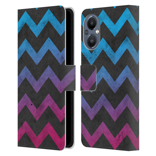 PLdesign Geometric Patterns Blue Pink Ombre Vintage Leather Book Wallet Case Cover For OnePlus Nord N20 5G