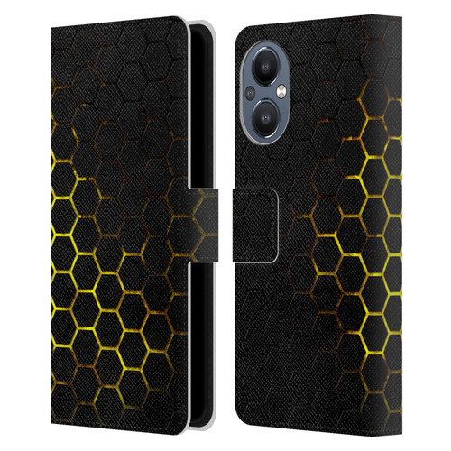 PLdesign Geometric Patterns Honeycomb Yellow Leather Book Wallet Case Cover For OnePlus Nord N20 5G