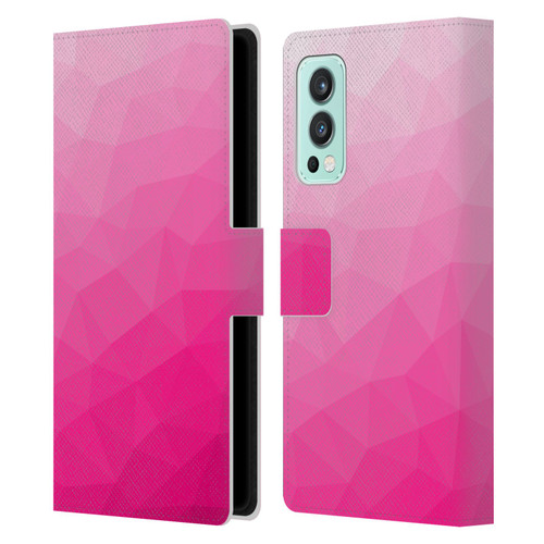 PLdesign Geometric Patterns Hot Pink Gradient Mesh Leather Book Wallet Case Cover For OnePlus Nord 2 5G