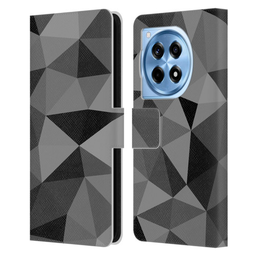 PLdesign Geometric Patterns Dark Gray Mesh Leather Book Wallet Case Cover For OnePlus 12R