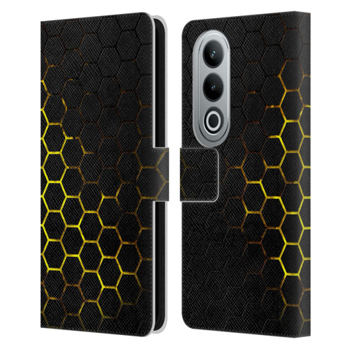 PLdesign Geometric Patterns Honeycomb Yellow Leather Book Wallet Case Cover For OPPO OnePlus Ace 3V 5G