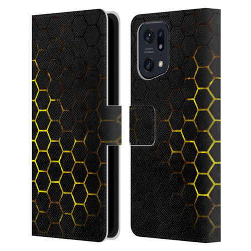 PLdesign Geometric Patterns Honeycomb Yellow Leather Book Wallet Case Cover For OPPO Find X5