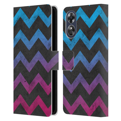 PLdesign Geometric Patterns Blue Pink Ombre Vintage Leather Book Wallet Case Cover For OPPO A17