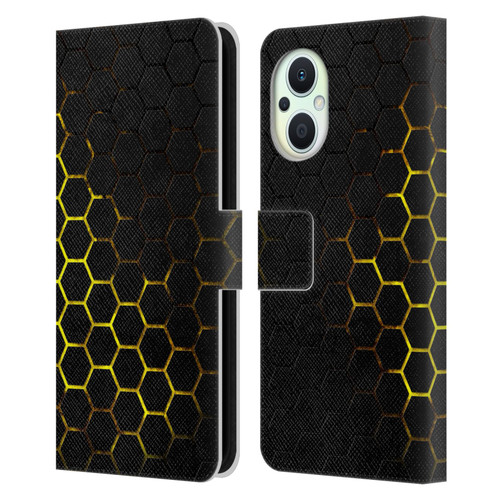 PLdesign Geometric Patterns Honeycomb Yellow Leather Book Wallet Case Cover For OPPO Reno8 Lite