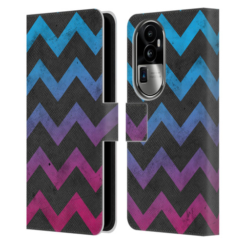 PLdesign Geometric Patterns Blue Pink Ombre Vintage Leather Book Wallet Case Cover For OPPO Reno10 Pro+