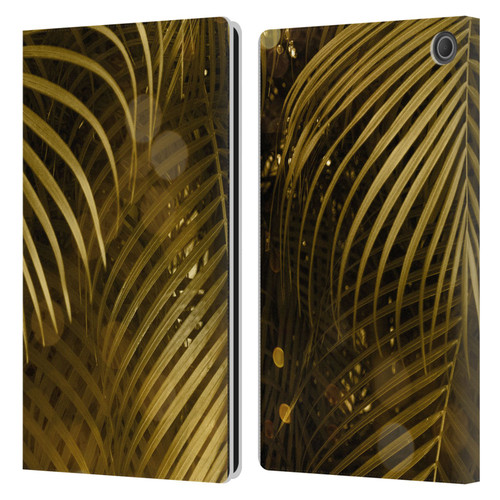 LebensArt Jungle Plants And Animals Golden Sparkle Palm Leaves Leather Book Wallet Case Cover For Amazon Fire Max 11 2023