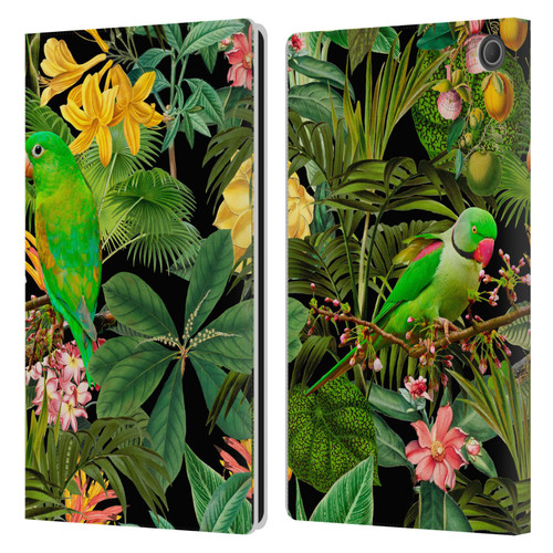 LebensArt Jungle Plants And Animals Parakeets Leather Book Wallet Case Cover For Amazon Fire Max 11 2023