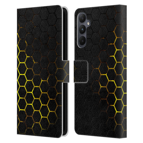 PLdesign Geometric Patterns Honeycomb Yellow Leather Book Wallet Case Cover For Samsung Galaxy A05s