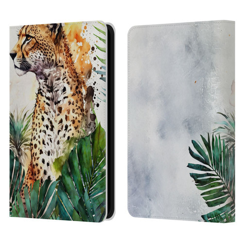 LebensArt Jungle Plants And Animals Cheetah Garden Leather Book Wallet Case Cover For Amazon Kindle Paperwhite 5 (2021)