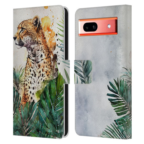 LebensArt Jungle Plants And Animals Cheetah Garden Leather Book Wallet Case Cover For Google Pixel 7a