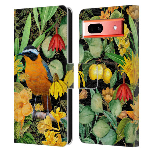LebensArt Jungle Plants And Animals Orange Bird Elements Leather Book Wallet Case Cover For Google Pixel 7a