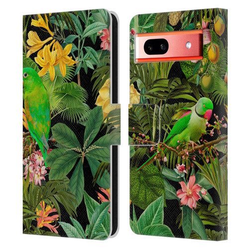 LebensArt Jungle Plants And Animals Parakeets Leather Book Wallet Case Cover For Google Pixel 7a