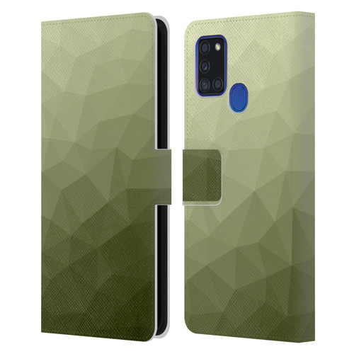 PLdesign Geometric Patterns Army Green Gradient Mesh Leather Book Wallet Case Cover For Samsung Galaxy A21s (2020)