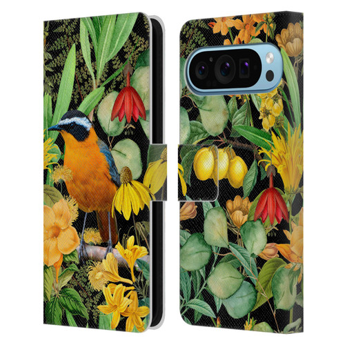 LebensArt Jungle Plants And Animals Orange Bird Elements Leather Book Wallet Case Cover For Google Pixel 9 / Pixel 9 Pro