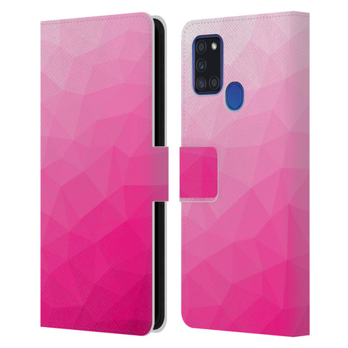 PLdesign Geometric Patterns Hot Pink Gradient Mesh Leather Book Wallet Case Cover For Samsung Galaxy A21s (2020)
