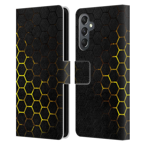 PLdesign Geometric Patterns Honeycomb Yellow Leather Book Wallet Case Cover For Samsung Galaxy A25 5G