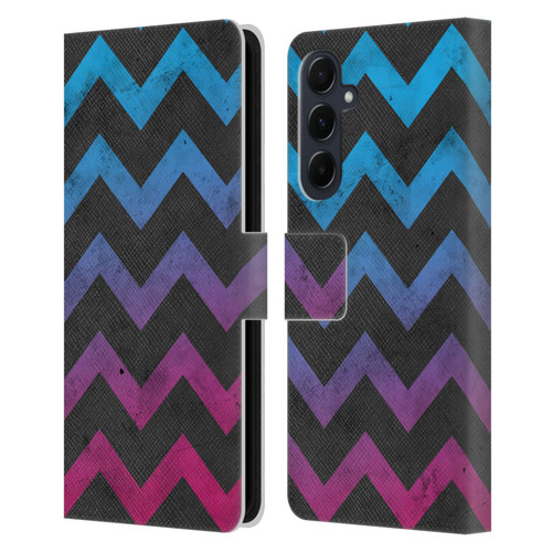 PLdesign Geometric Patterns Blue Pink Ombre Vintage Leather Book Wallet Case Cover For Samsung Galaxy A55 5G