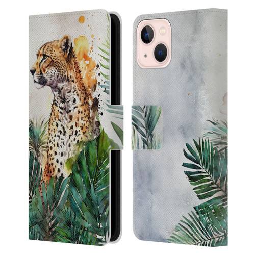 LebensArt Jungle Plants And Animals Cheetah Garden Leather Book Wallet Case Cover For Apple iPhone 13