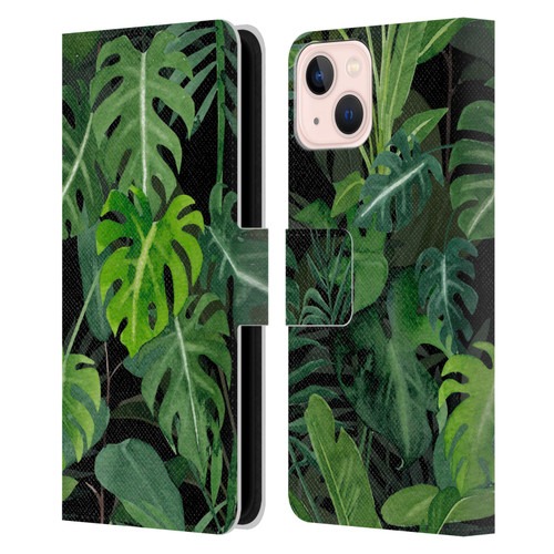 LebensArt Jungle Plants And Animals Monstera Leather Book Wallet Case Cover For Apple iPhone 13