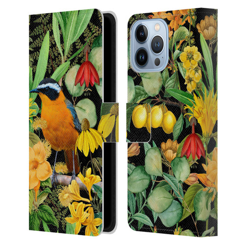 LebensArt Jungle Plants And Animals Orange Bird Elements Leather Book Wallet Case Cover For Apple iPhone 13 Pro Max