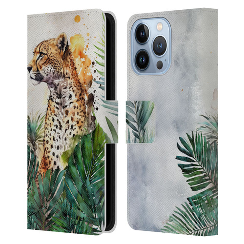 LebensArt Jungle Plants And Animals Cheetah Garden Leather Book Wallet Case Cover For Apple iPhone 13 Pro