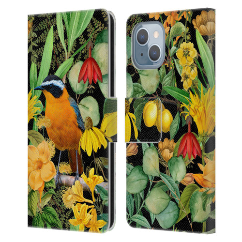LebensArt Jungle Plants And Animals Orange Bird Elements Leather Book Wallet Case Cover For Apple iPhone 14