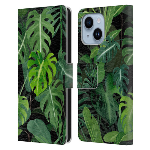 LebensArt Jungle Plants And Animals Monstera Leather Book Wallet Case Cover For Apple iPhone 14 Plus