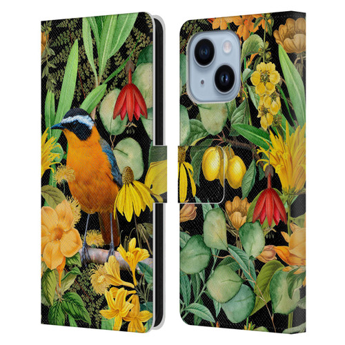 LebensArt Jungle Plants And Animals Orange Bird Elements Leather Book Wallet Case Cover For Apple iPhone 14 Plus