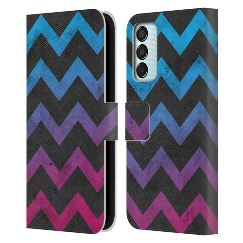 PLdesign Geometric Patterns Blue Pink Ombre Vintage Leather Book Wallet Case Cover For Samsung Galaxy M15/F15 5G