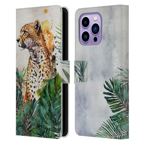LebensArt Jungle Plants And Animals Cheetah Garden Leather Book Wallet Case Cover For Apple iPhone 14 Pro Max