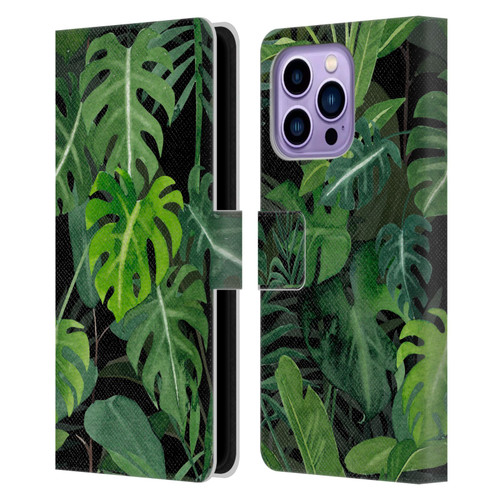 LebensArt Jungle Plants And Animals Monstera Leather Book Wallet Case Cover For Apple iPhone 14 Pro Max