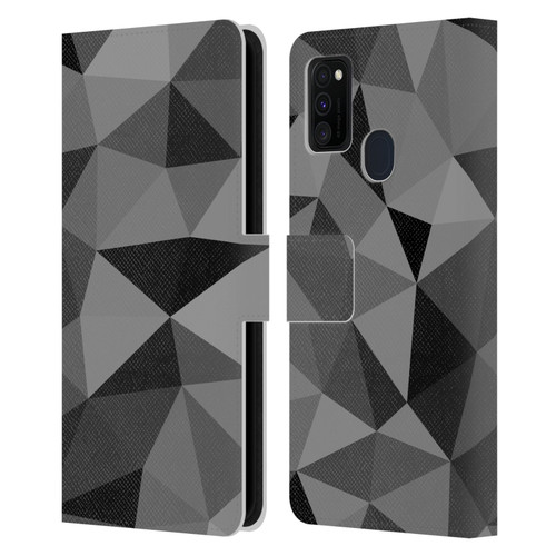 PLdesign Geometric Patterns Dark Gray Mesh Leather Book Wallet Case Cover For Samsung Galaxy M30s (2019)/M21 (2020)