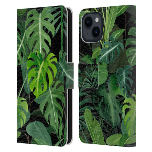 LebensArt Jungle Plants And Animals Monstera Leather Book Wallet Case Cover For Apple iPhone 15