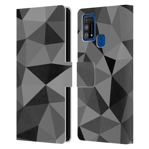PLdesign Geometric Patterns Dark Gray Mesh Leather Book Wallet Case Cover For Samsung Galaxy M31 (2020)
