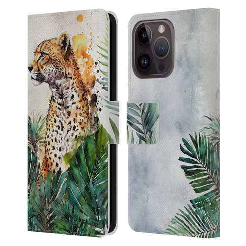 LebensArt Jungle Plants And Animals Cheetah Garden Leather Book Wallet Case Cover For Apple iPhone 15 Pro