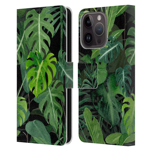 LebensArt Jungle Plants And Animals Monstera Leather Book Wallet Case Cover For Apple iPhone 15 Pro