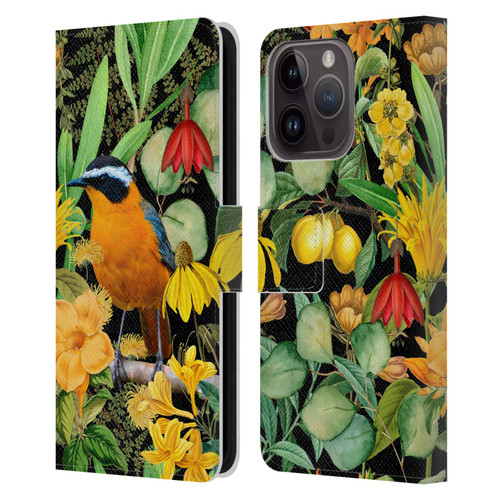 LebensArt Jungle Plants And Animals Orange Bird Elements Leather Book Wallet Case Cover For Apple iPhone 15 Pro