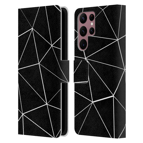 PLdesign Geometric Patterns Black Triangles White Lines Leather Book Wallet Case Cover For Samsung Galaxy S22 Ultra 5G