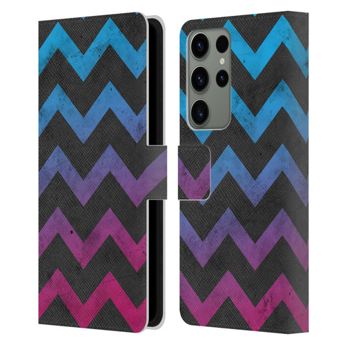 PLdesign Geometric Patterns Blue Pink Ombre Vintage Leather Book Wallet Case Cover For Samsung Galaxy S23 Ultra 5G