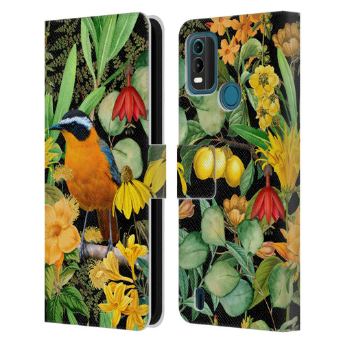 LebensArt Jungle Plants And Animals Orange Bird Elements Leather Book Wallet Case Cover For Nokia G11 Plus