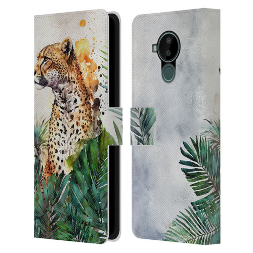 LebensArt Jungle Plants And Animals Cheetah Garden Leather Book Wallet Case Cover For Nokia C30
