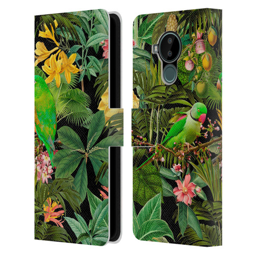 LebensArt Jungle Plants And Animals Parakeets Leather Book Wallet Case Cover For Nokia C30