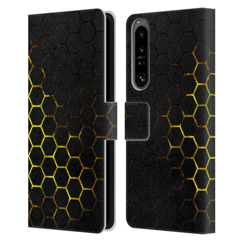 PLdesign Geometric Patterns Honeycomb Yellow Leather Book Wallet Case Cover For Sony Xperia 1 IV