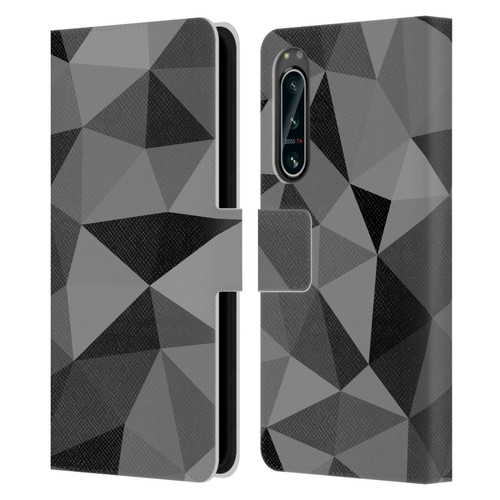 PLdesign Geometric Patterns Dark Gray Mesh Leather Book Wallet Case Cover For Sony Xperia 5 IV