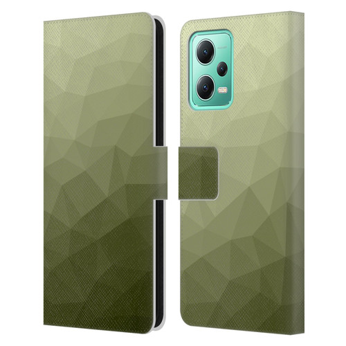PLdesign Geometric Patterns Army Green Gradient Mesh Leather Book Wallet Case Cover For Xiaomi Redmi Note 12 5G