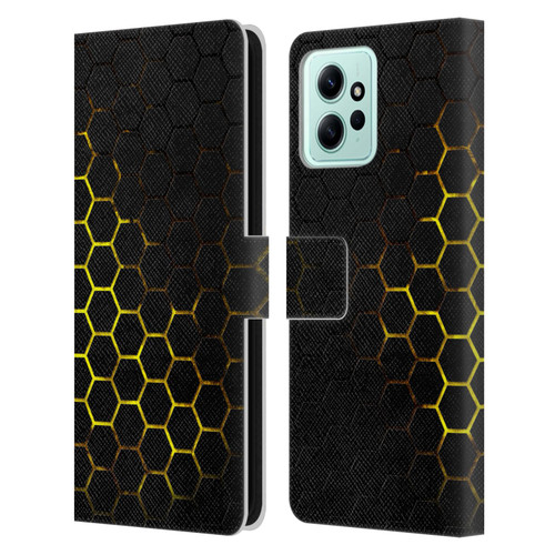 PLdesign Geometric Patterns Honeycomb Yellow Leather Book Wallet Case Cover For Xiaomi Redmi 12