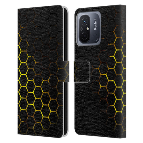 PLdesign Geometric Patterns Honeycomb Yellow Leather Book Wallet Case Cover For Xiaomi Redmi 12C