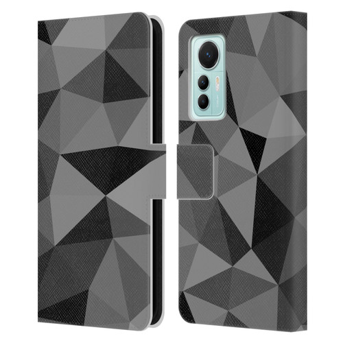 PLdesign Geometric Patterns Dark Gray Mesh Leather Book Wallet Case Cover For Xiaomi 12 Lite