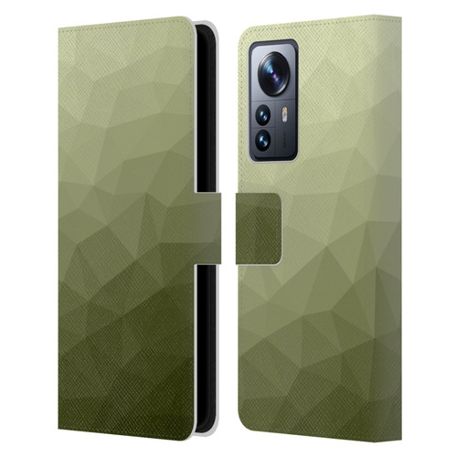 PLdesign Geometric Patterns Army Green Gradient Mesh Leather Book Wallet Case Cover For Xiaomi 12 Pro