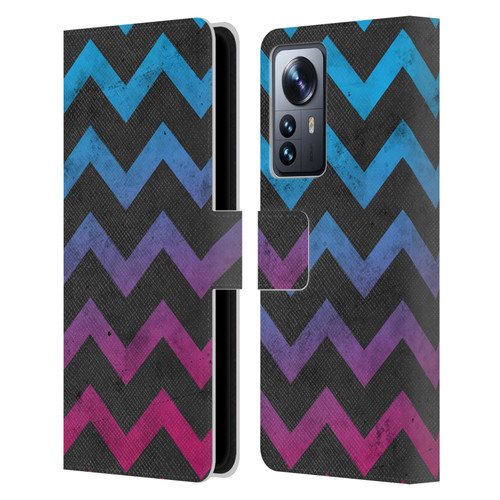 PLdesign Geometric Patterns Blue Pink Ombre Vintage Leather Book Wallet Case Cover For Xiaomi 12 Pro
